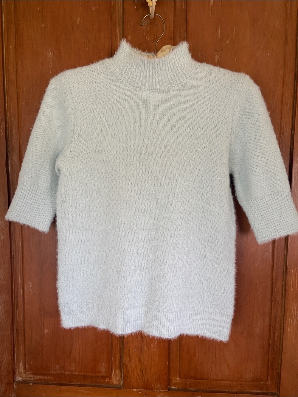 Marled Light Blue Short-Sleeve Turtleneck Sweater